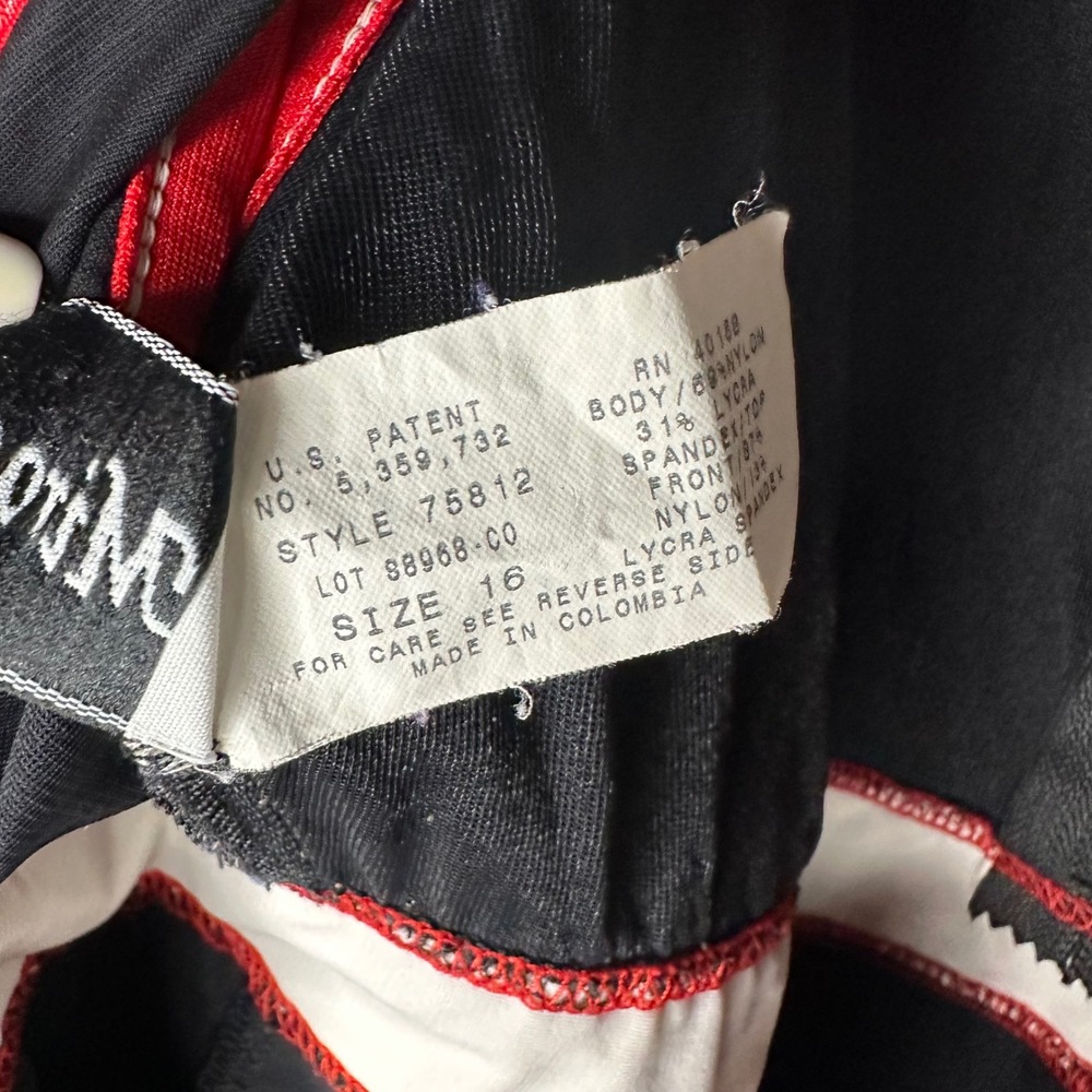 Miraclesuit Black Red White Stripe Zipper Front Halter One Piece Swimsuit Sz 16 - Picture 5 of 6